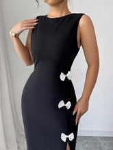 Bow Slit Round Neck Sleeveless Dress OutfitFlow